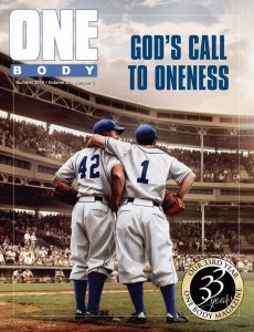 Cover of Summer 2016 Issue of "One Body" Magazine depicting Peewee Reese with Jackie Robinson